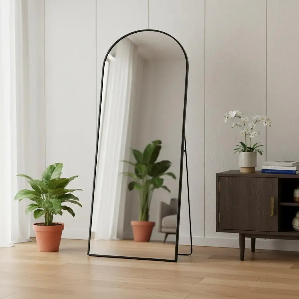 70" Black Metal Arch Wall Mounted Leaning Or Freestanding Framed Full Length Mirror - Homeroots - Flyclothing LLC