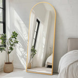 70" Gold Metal Arch Wall Mounted Leaning Or Freestanding Framed Full Length Mirror - Homeroots - Flyclothing LLC
