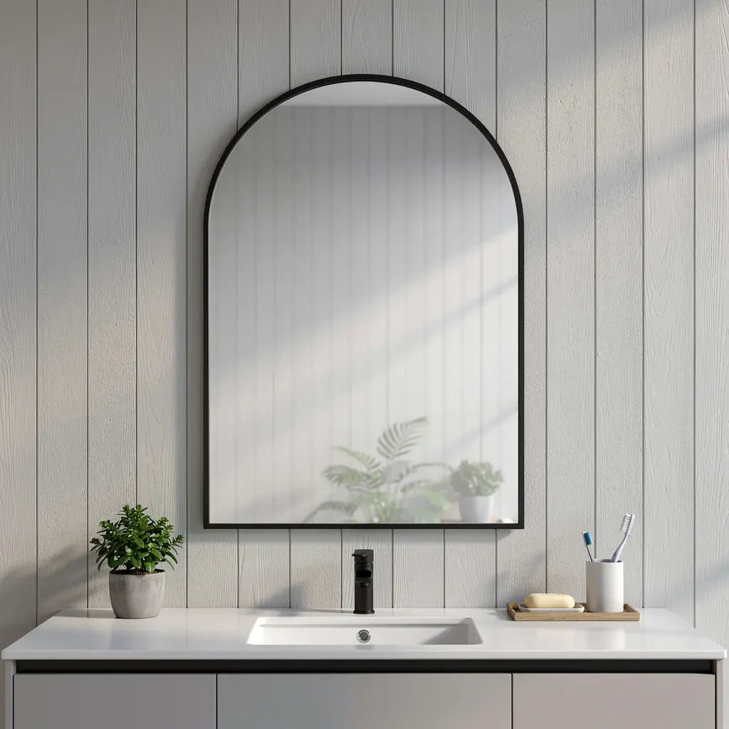 30" Black Metal Arch Framed Accent Mirror - Homeroots - Flyclothing LLC