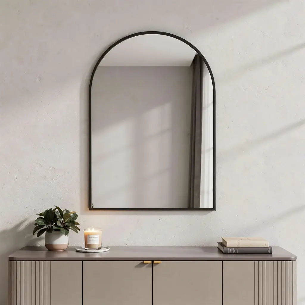30" Black Metal Arch Framed Accent Mirror - Homeroots - Flyclothing LLC