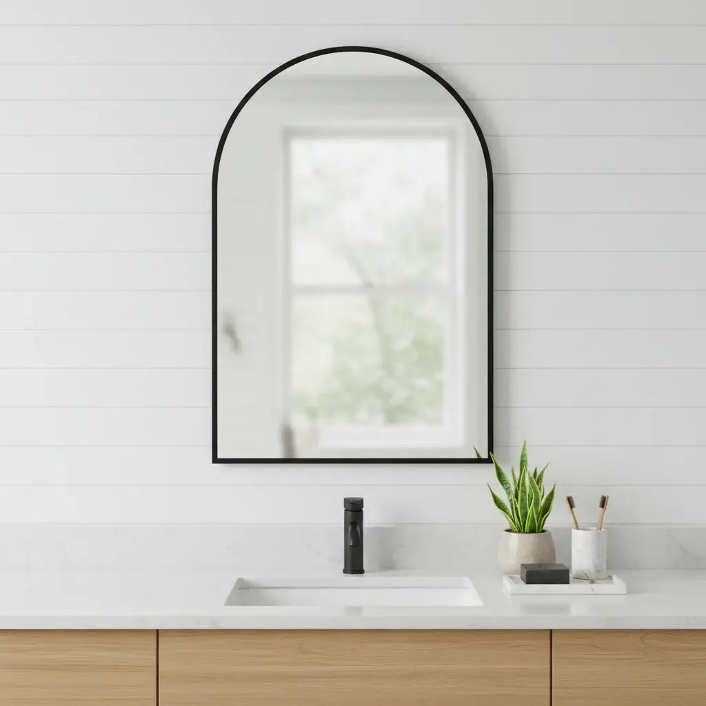 35" Black Metal Arch Framed Accent Mirror - Homeroots - Flyclothing LLC