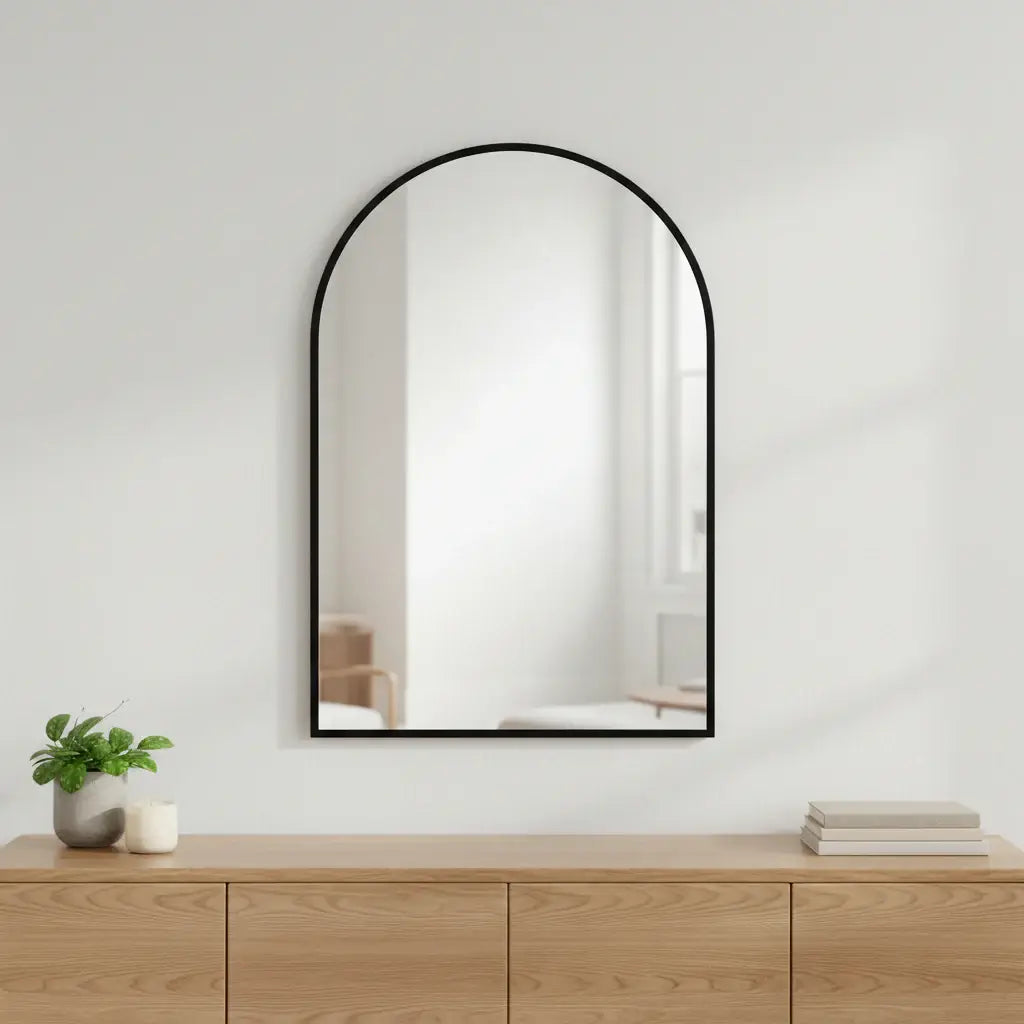 35" Black Metal Arch Framed Accent Mirror - Homeroots - Flyclothing LLC