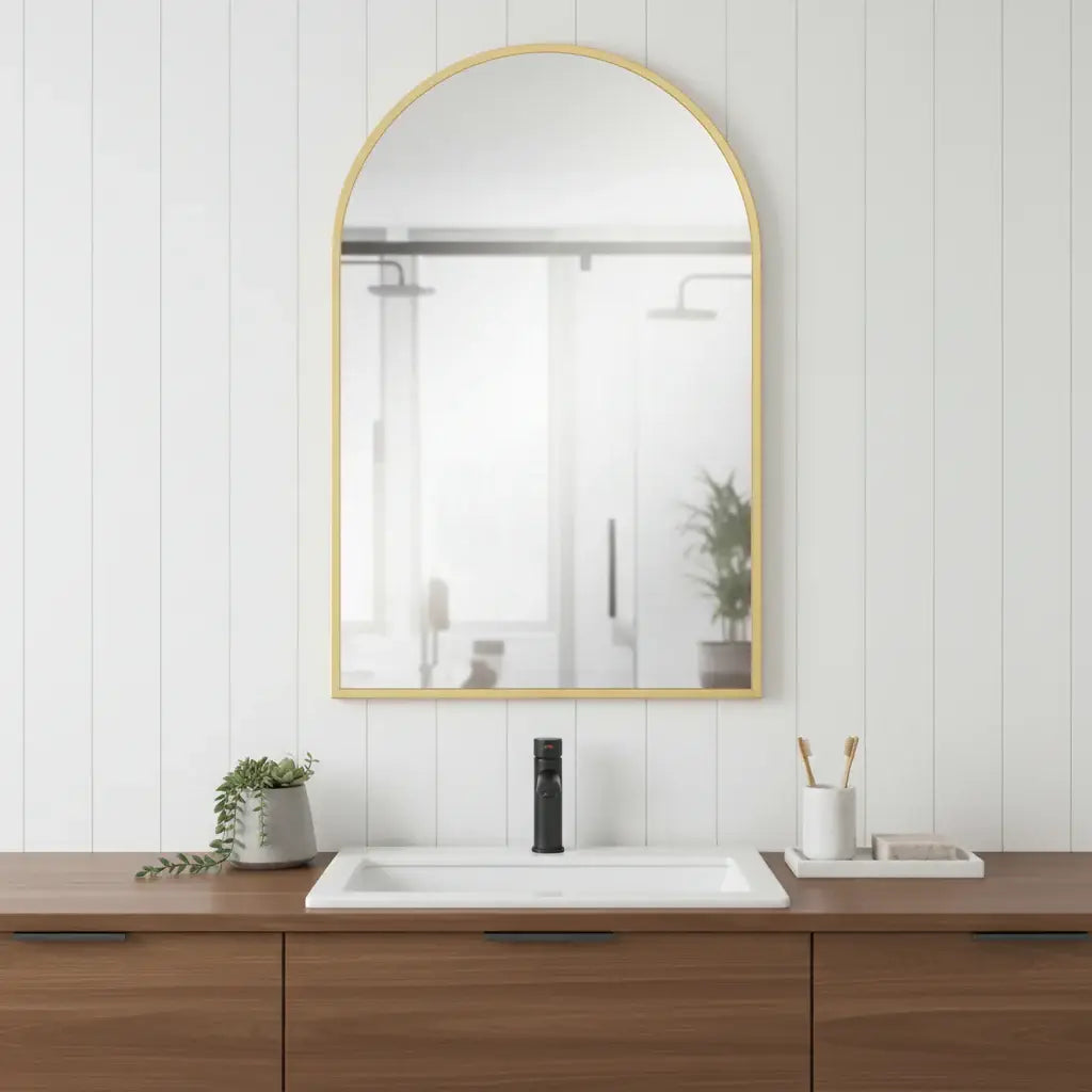 35" Gold Metal Arch Framed Accent Mirror - Homeroots - Flyclothing LLC