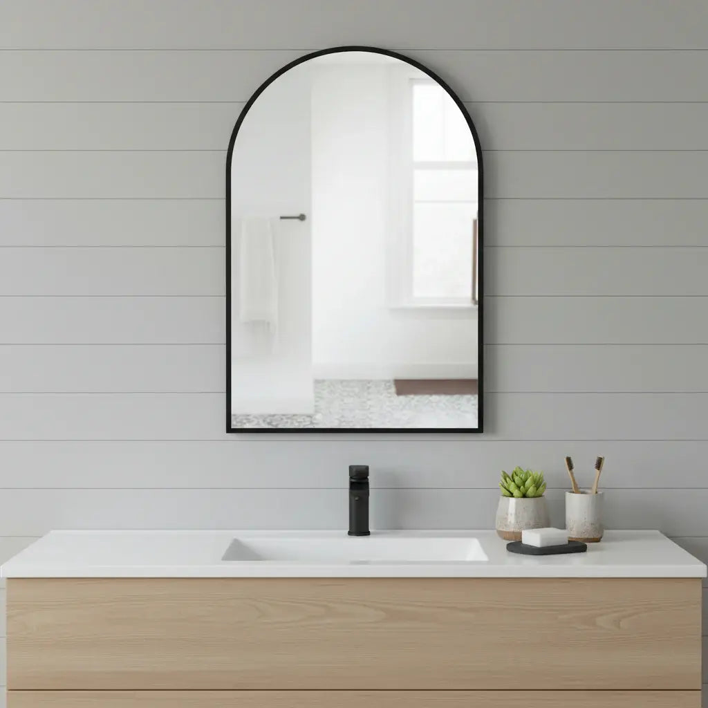 38" Black Metal Arch Framed Accent Mirror - Homeroots - Flyclothing LLC