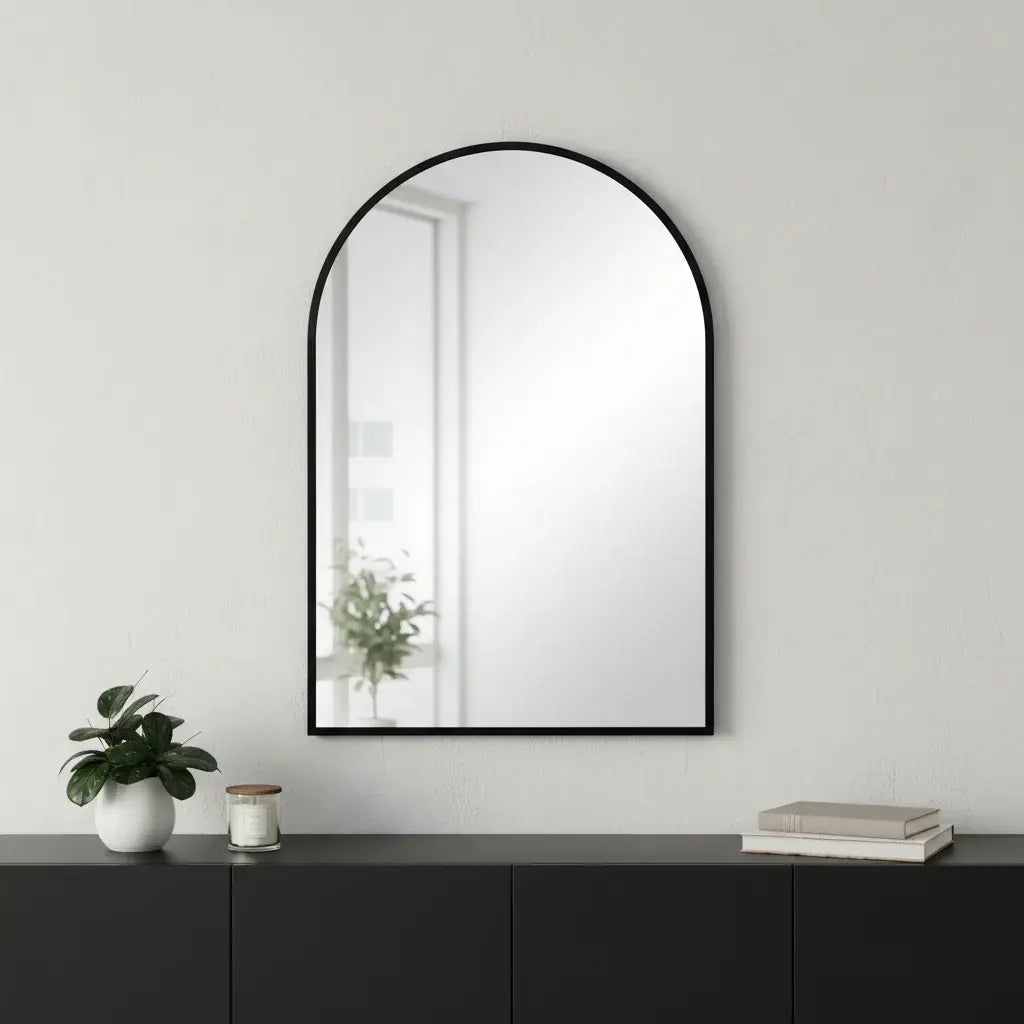 38" Black Metal Arch Framed Accent Mirror - Homeroots - Flyclothing LLC