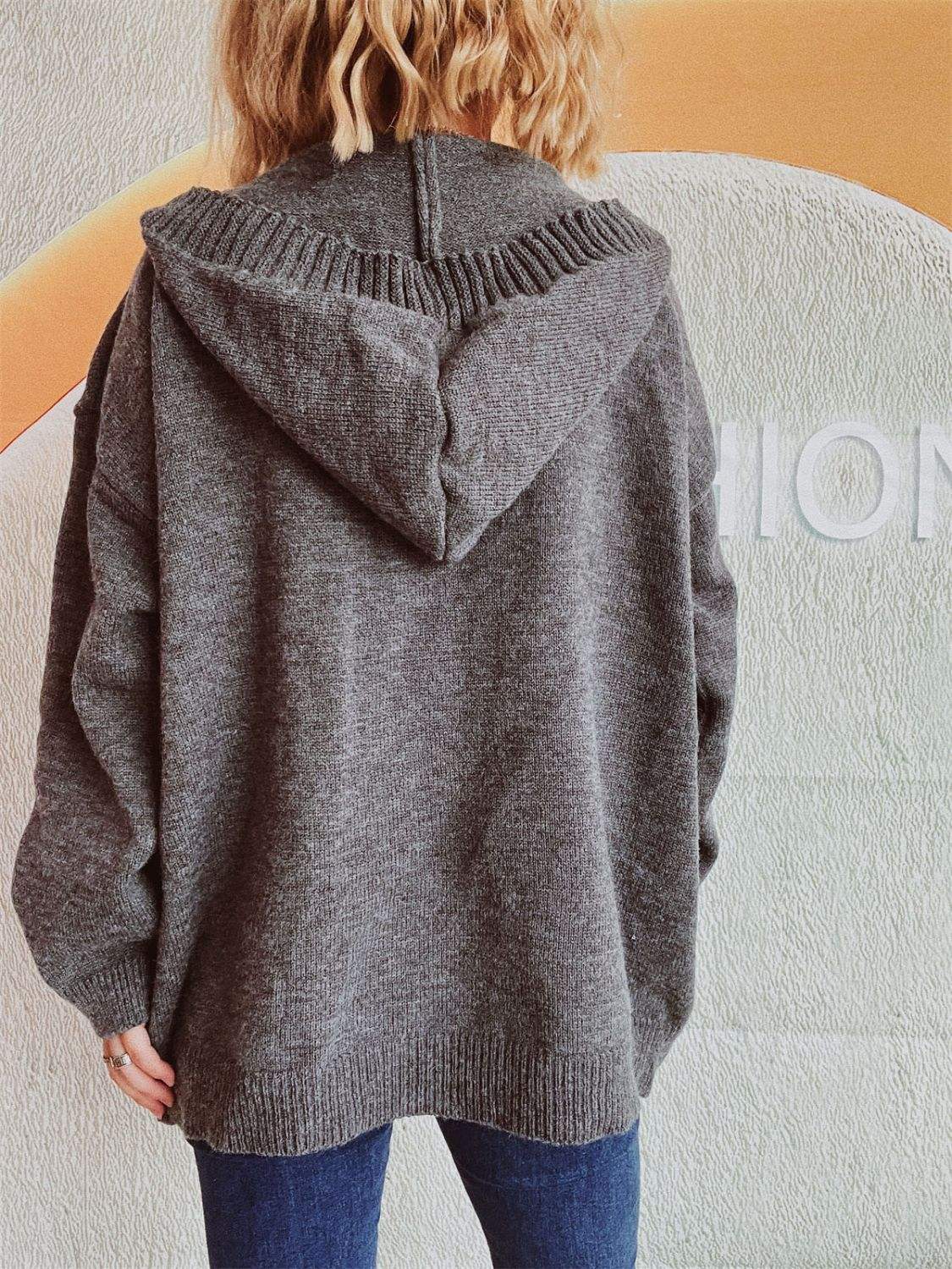 Dropped Shoulder Long Sleeve Hooded Cardigan - Trendsi - Flyclothing LLC