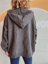 Dropped Shoulder Long Sleeve Hooded Cardigan - Trendsi - Flyclothing LLC