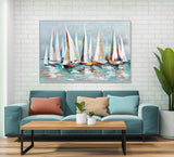 Colorful Sailboat Regatta Hand Painted White Floater Frame Wall Art - HomeRoots - Flyclothing LLC