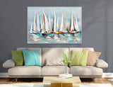 Colorful Sailboat Regatta Hand Painted White Floater Frame Wall Art - HomeRoots - Flyclothing LLC
