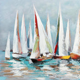 Colorful Sailboat Regatta Hand Painted White Floater Frame Wall Art - HomeRoots - Flyclothing LLC