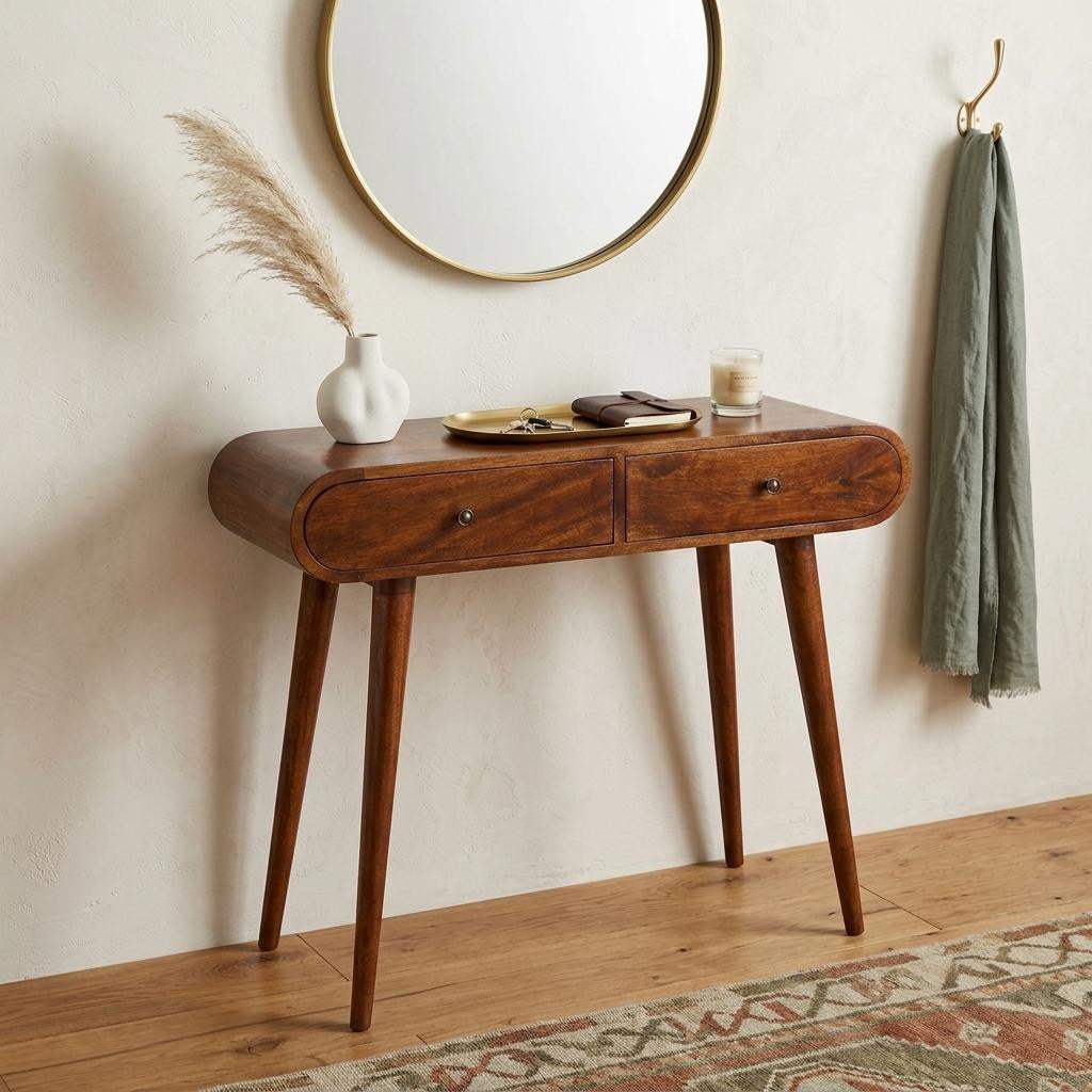 35" Chestnut Solid Wood Console Table With Two Drawers - HomeRoots - Flyclothing LLC