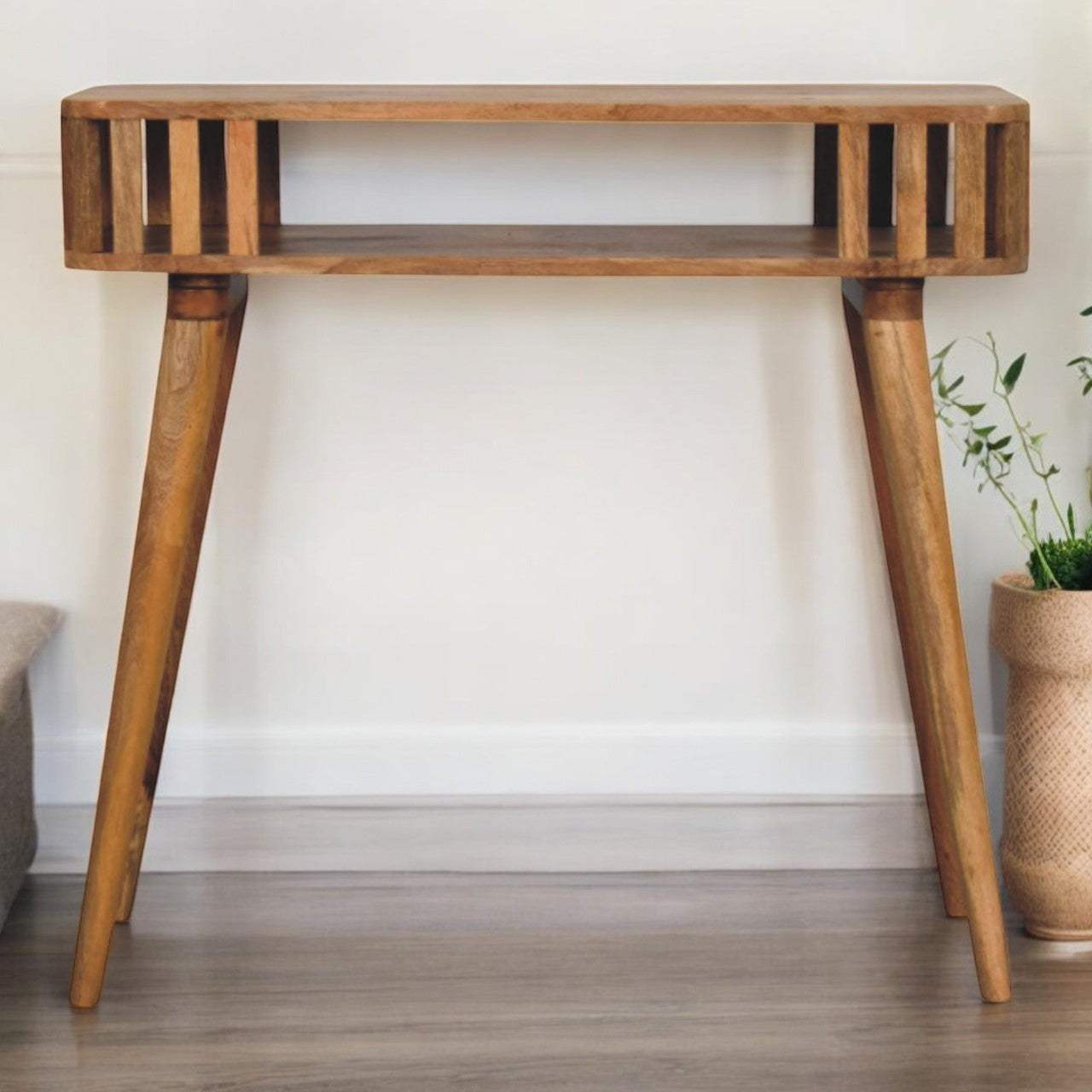 33" Oak Solid Wood Console Table With Shelf - HomeRoots - Flyclothing LLC