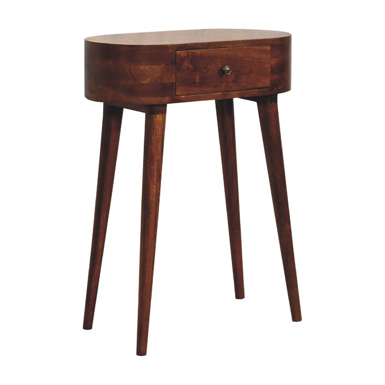 24" Chestnut Solid Wood Oval Console Table With Drawer - HomeRoots - Flyclothing LLC