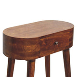 24" Chestnut Solid Wood Oval Console Table With Drawer - HomeRoots - Flyclothing LLC