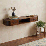43" Chestnut Solid Wood Floating Console Table With Shelf And Two Drawers - HomeRoots - Flyclothing LLC