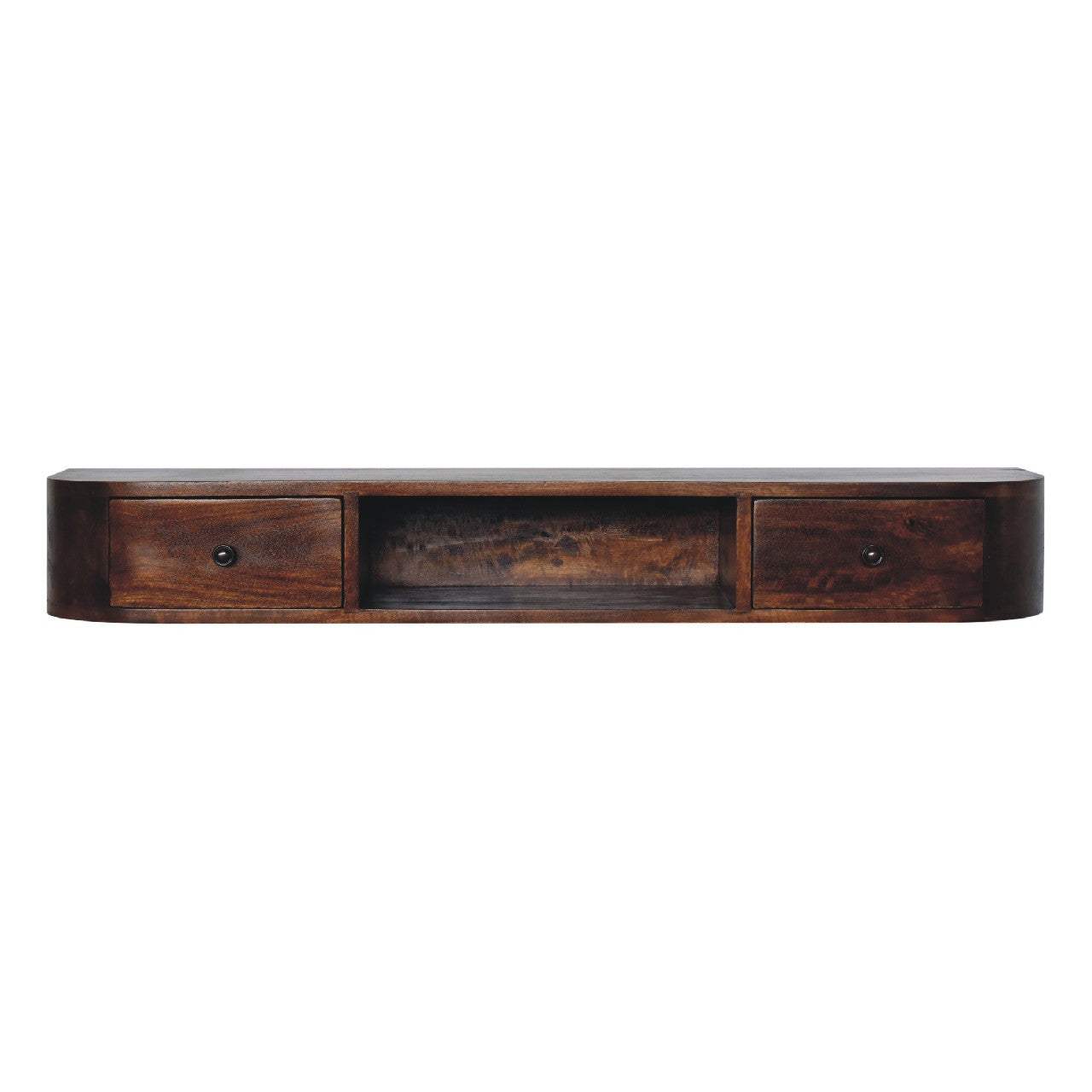 43" Chestnut Solid Wood Floating Console Table With Shelf And Two Drawers - HomeRoots - Flyclothing LLC