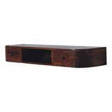 43" Chestnut Solid Wood Floating Console Table With Shelf And Two Drawers - HomeRoots - Flyclothing LLC