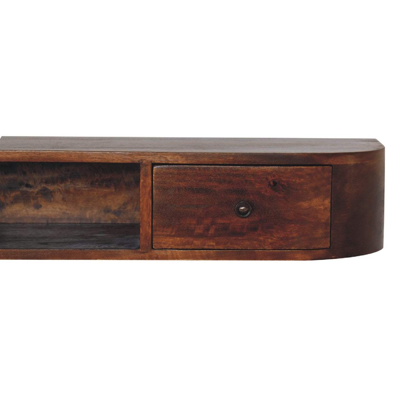 43" Chestnut Solid Wood Floating Console Table With Shelf And Two Drawers - HomeRoots - Flyclothing LLC