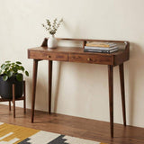 39" Chestnut Solid Wood Console Table With Shelf And Two Drawers - HomeRoots - Flyclothing LLC