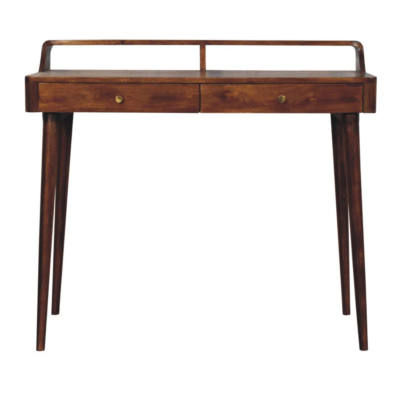 39" Chestnut Solid Wood Console Table With Shelf And Two Drawers - HomeRoots - Flyclothing LLC