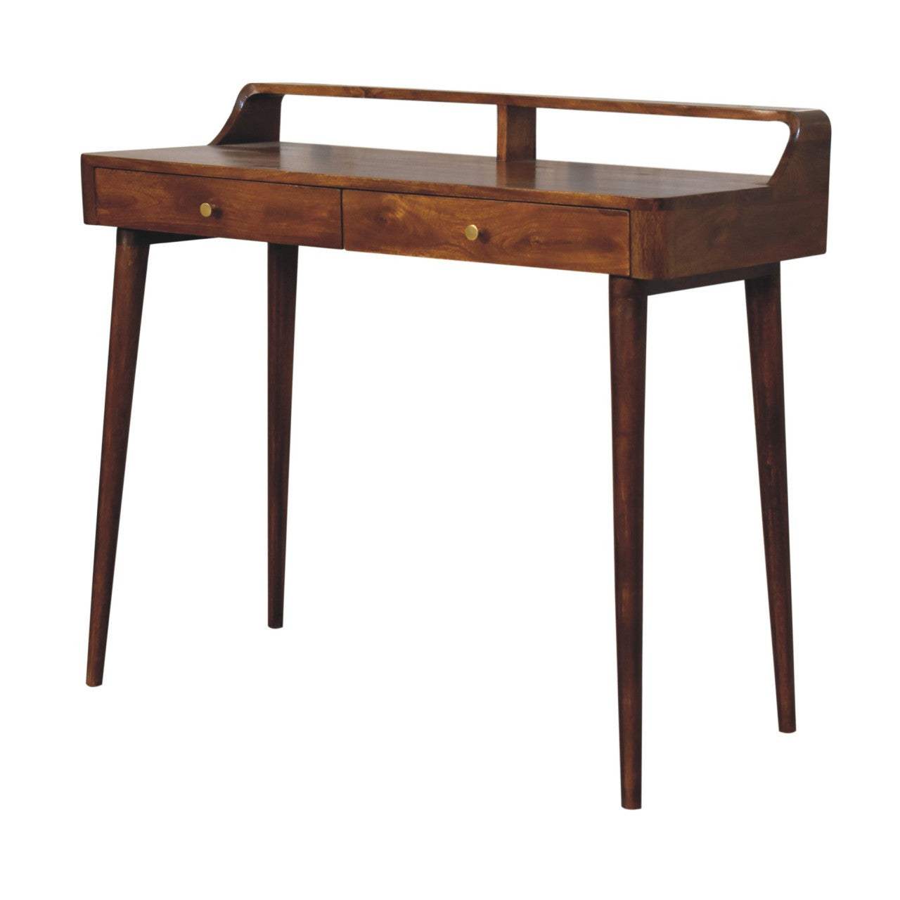 39" Chestnut Solid Wood Console Table With Shelf And Two Drawers - HomeRoots - Flyclothing LLC