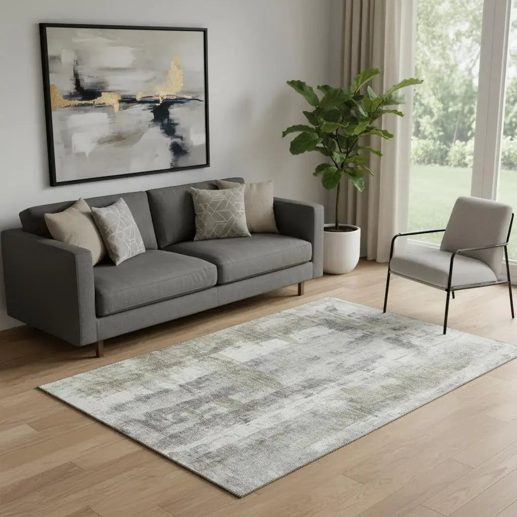 5' X 8' Beige Gray And Ivory Abstract Washable Area Rug With UV Protection - Homeroots - Flyclothing LLC
