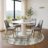 8' Beige Gray And Ivory Abstract Washable Round Rug With UV Protection - Homeroots - Flyclothing LLC
