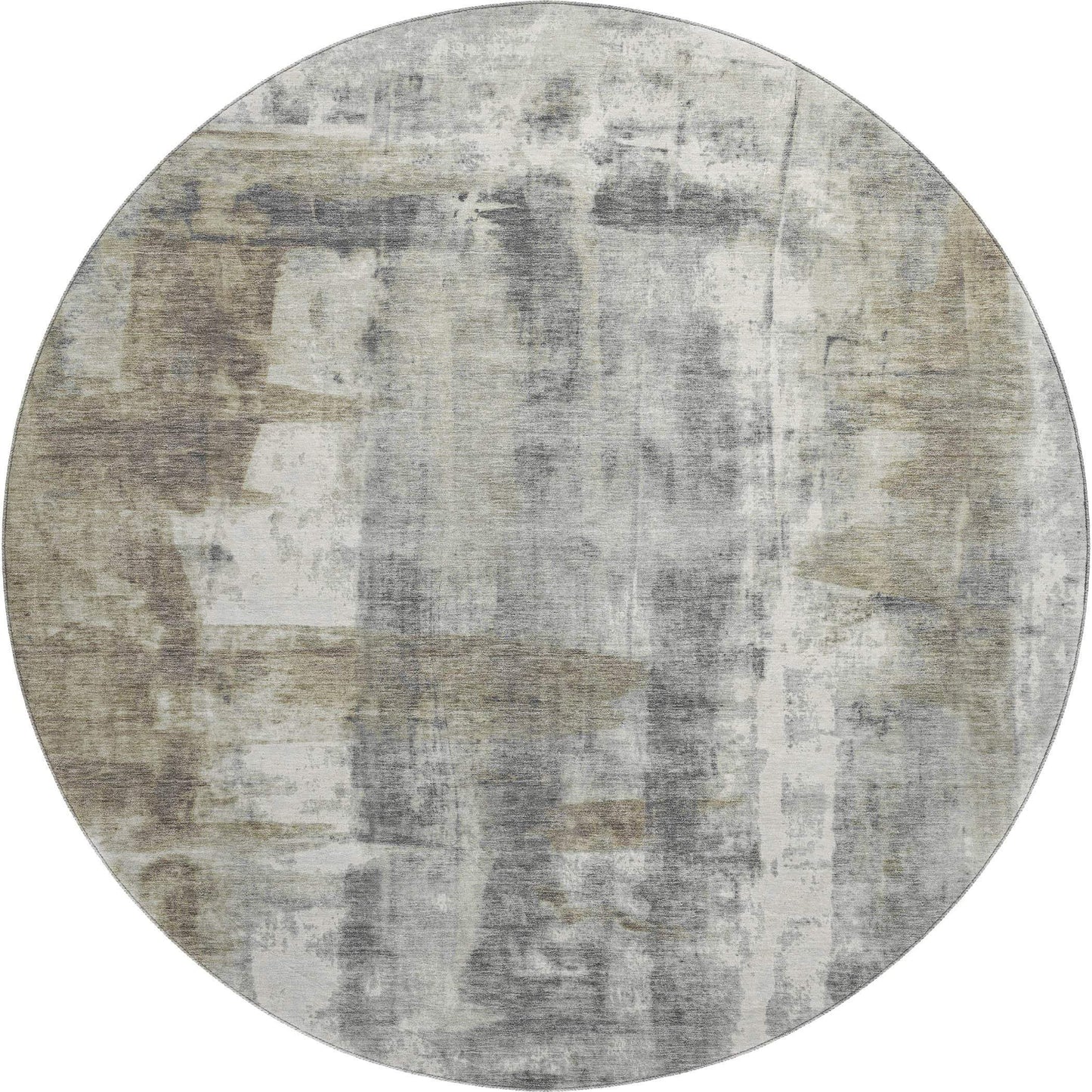 8' Beige Gray And Ivory Abstract Washable Round Rug With UV Protection - Homeroots - Flyclothing LLC