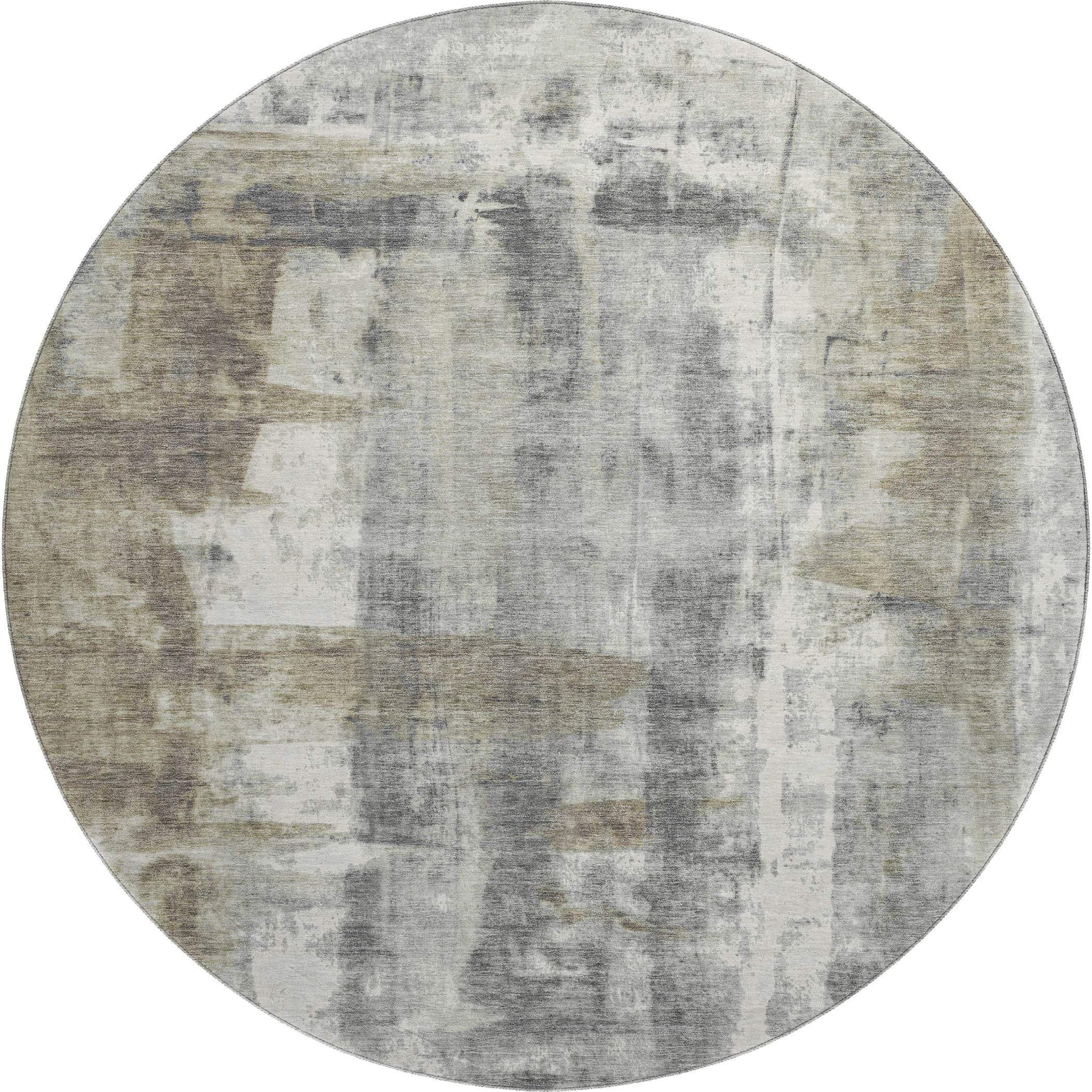 8' Beige Gray And Ivory Abstract Washable Round Rug With UV Protection - Homeroots - Flyclothing LLC