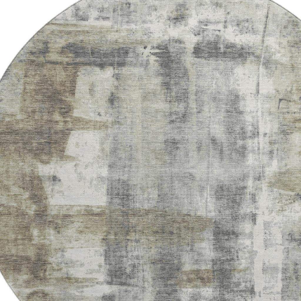 8' Beige Gray And Ivory Abstract Washable Round Rug With UV Protection - Homeroots - Flyclothing LLC