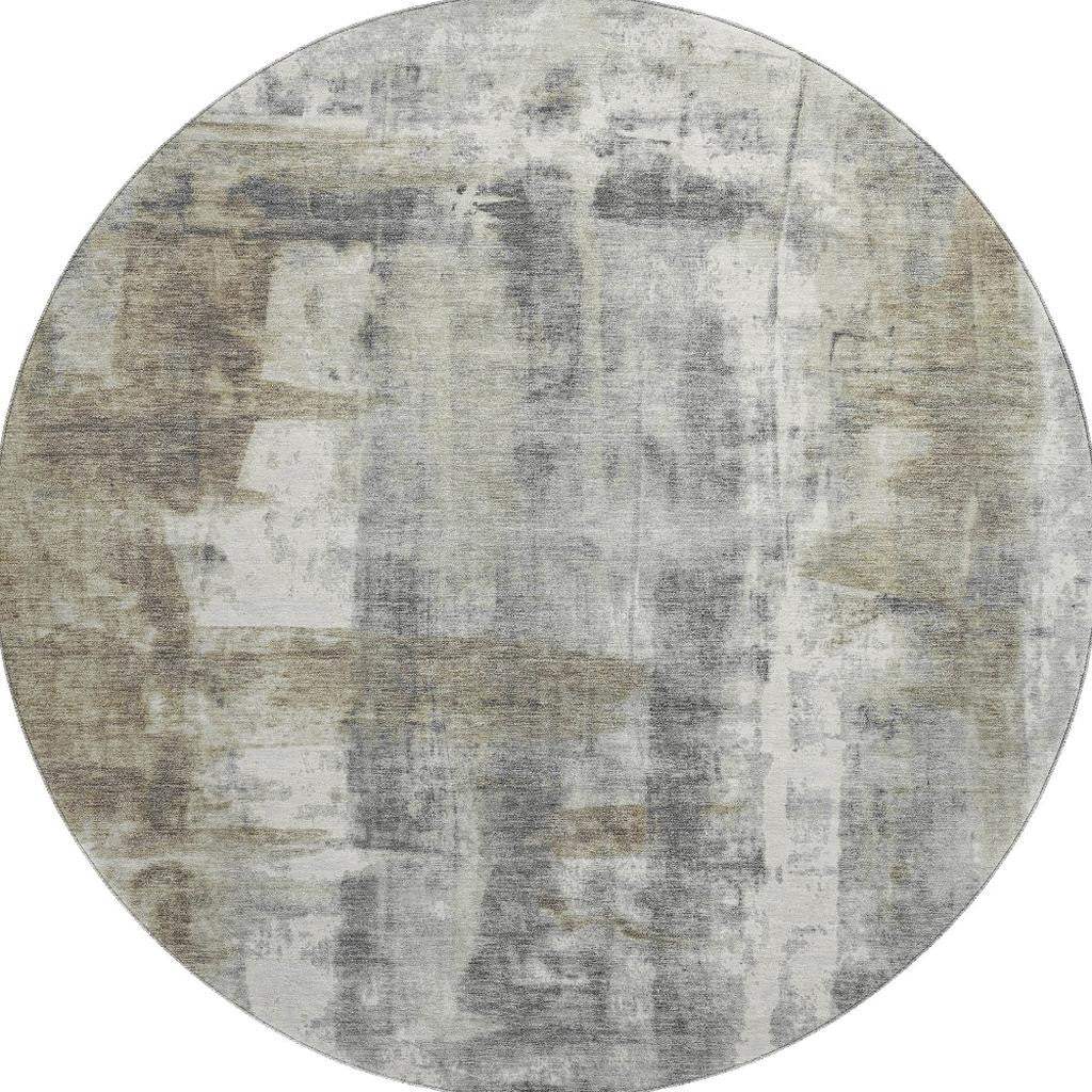 8' Beige Gray And Ivory Abstract Washable Round Rug With UV Protection - Homeroots - Flyclothing LLC