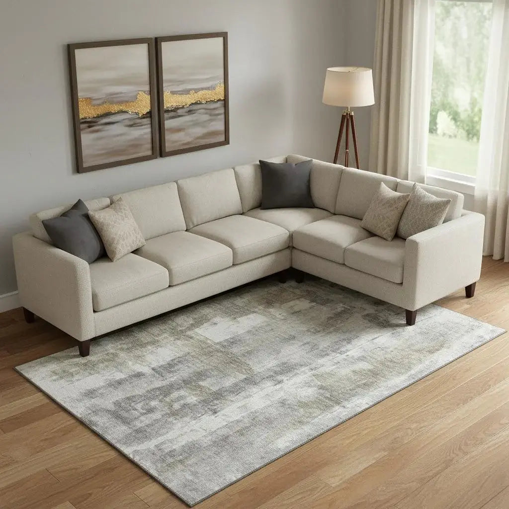 9' X 12' Beige Gray And Ivory Abstract Washable Area Rug With UV Protection - Homeroots - Flyclothing LLC