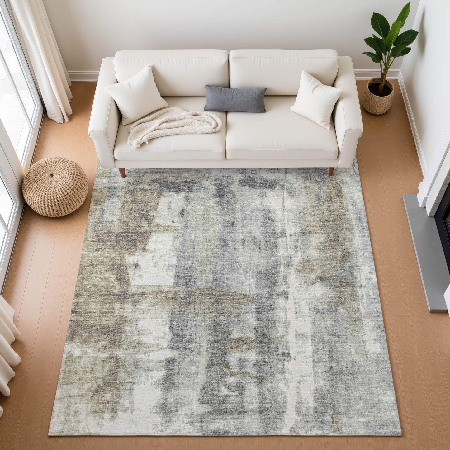 10' X 14' Beige Gray And Ivory Abstract Washable Area Rug With UV Protection - Homeroots - Flyclothing LLC