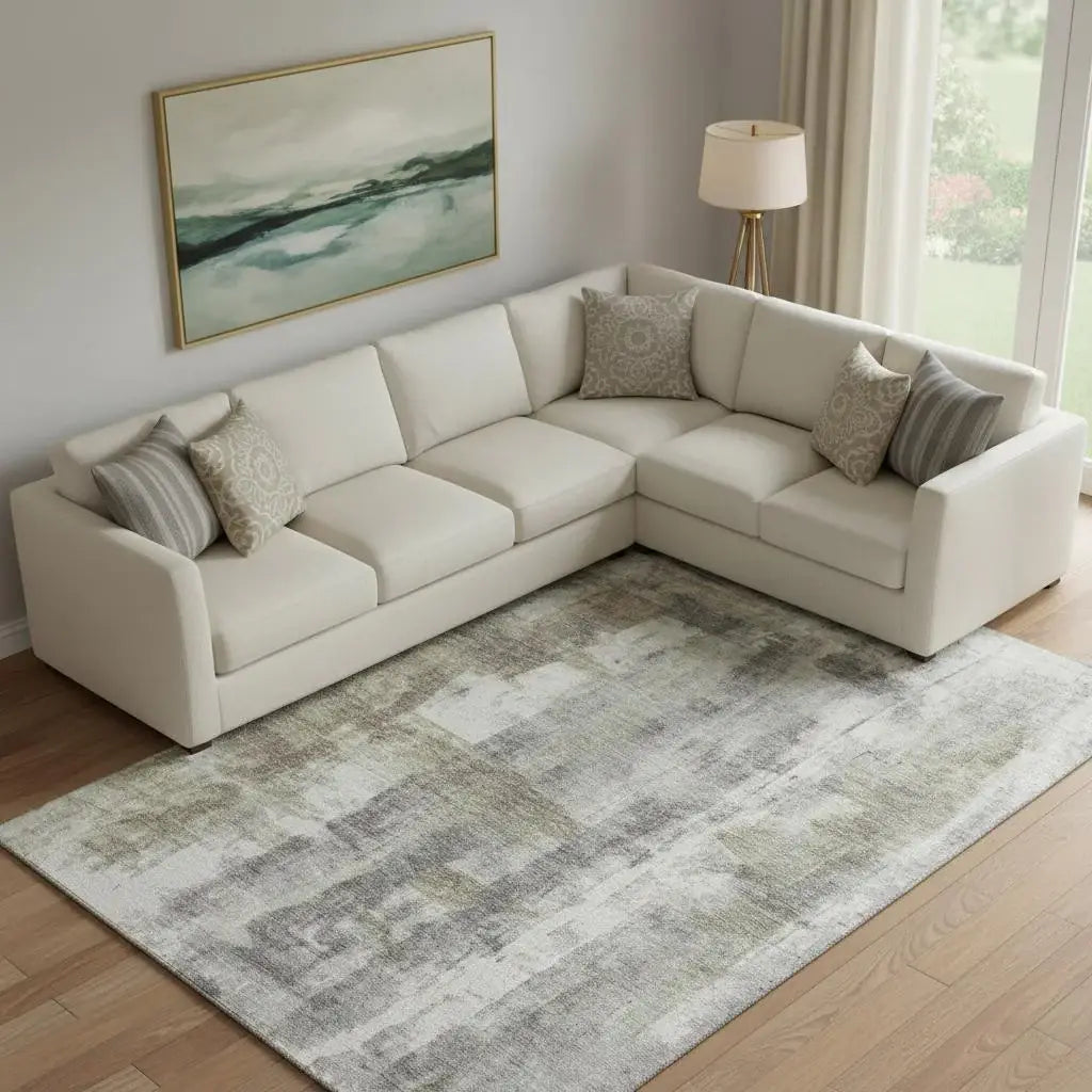 10' X 14' Beige Gray And Ivory Abstract Washable Area Rug With UV Protection - Homeroots - Flyclothing LLC
