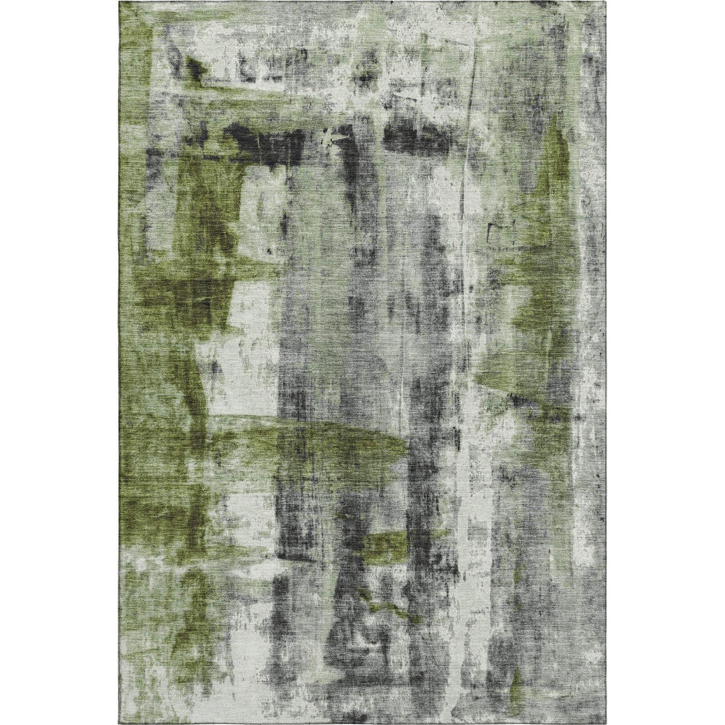 3' X 5' Olive Green Charcoal And Ivory Abstract Washable Area Rug With UV Protection - Homeroots - Flyclothing LLC