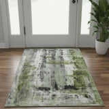 3' X 5' Olive Green Charcoal And Ivory Abstract Washable Area Rug With UV Protection - Homeroots - Flyclothing LLC