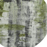 8' Olive Green Charcoal And Ivory Abstract Washable Round Rug With UV Protection - Homeroots - Flyclothing LLC