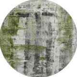 8' Olive Green Charcoal And Ivory Abstract Washable Round Rug With UV Protection - Homeroots - Flyclothing LLC