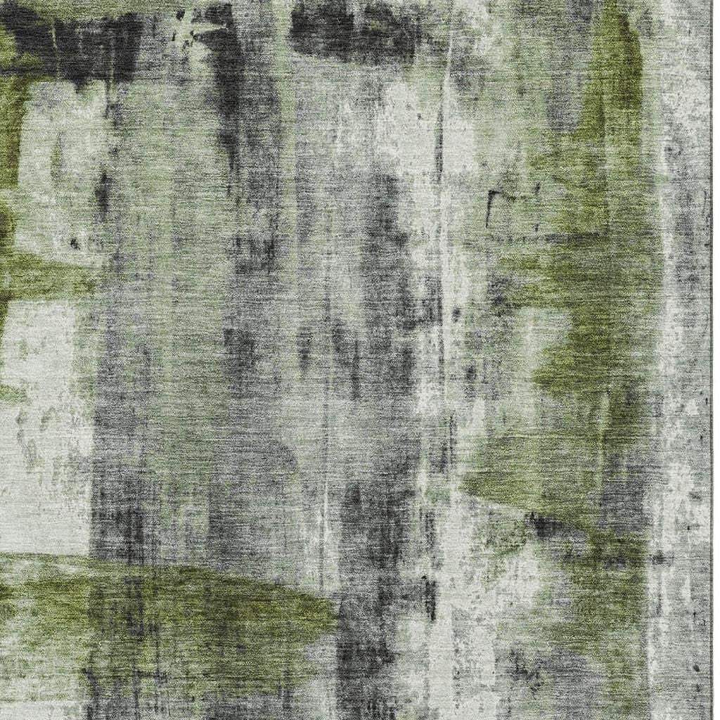 8' X 10' Olive Green Charcoal And Ivory Abstract Washable Area Rug With UV Protection - Homeroots - Flyclothing LLC