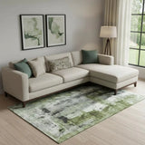8' X 10' Olive Green Charcoal And Ivory Abstract Washable Area Rug With UV Protection - Homeroots - Flyclothing LLC