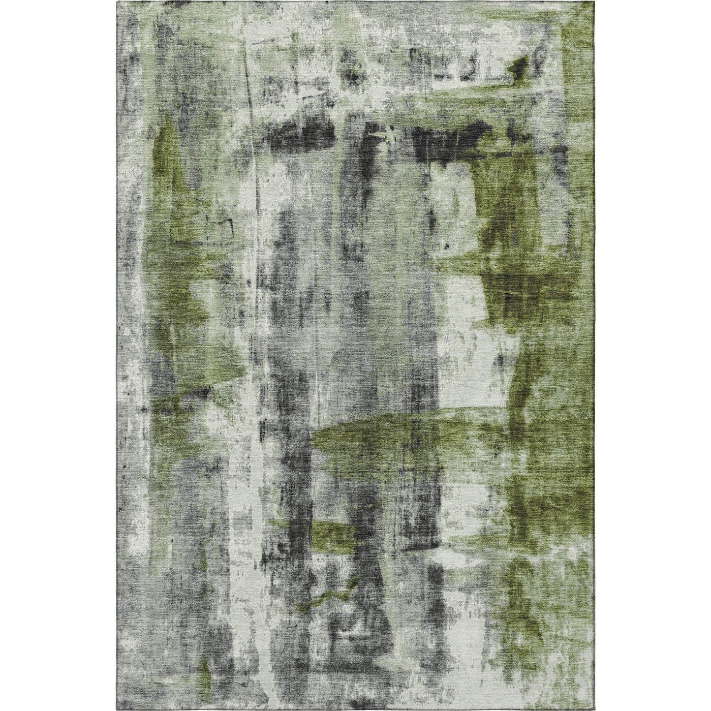 9' X 12' Olive Green Charcoal And Ivory Abstract Washable Area Rug With UV Protection - Homeroots - Flyclothing LLC