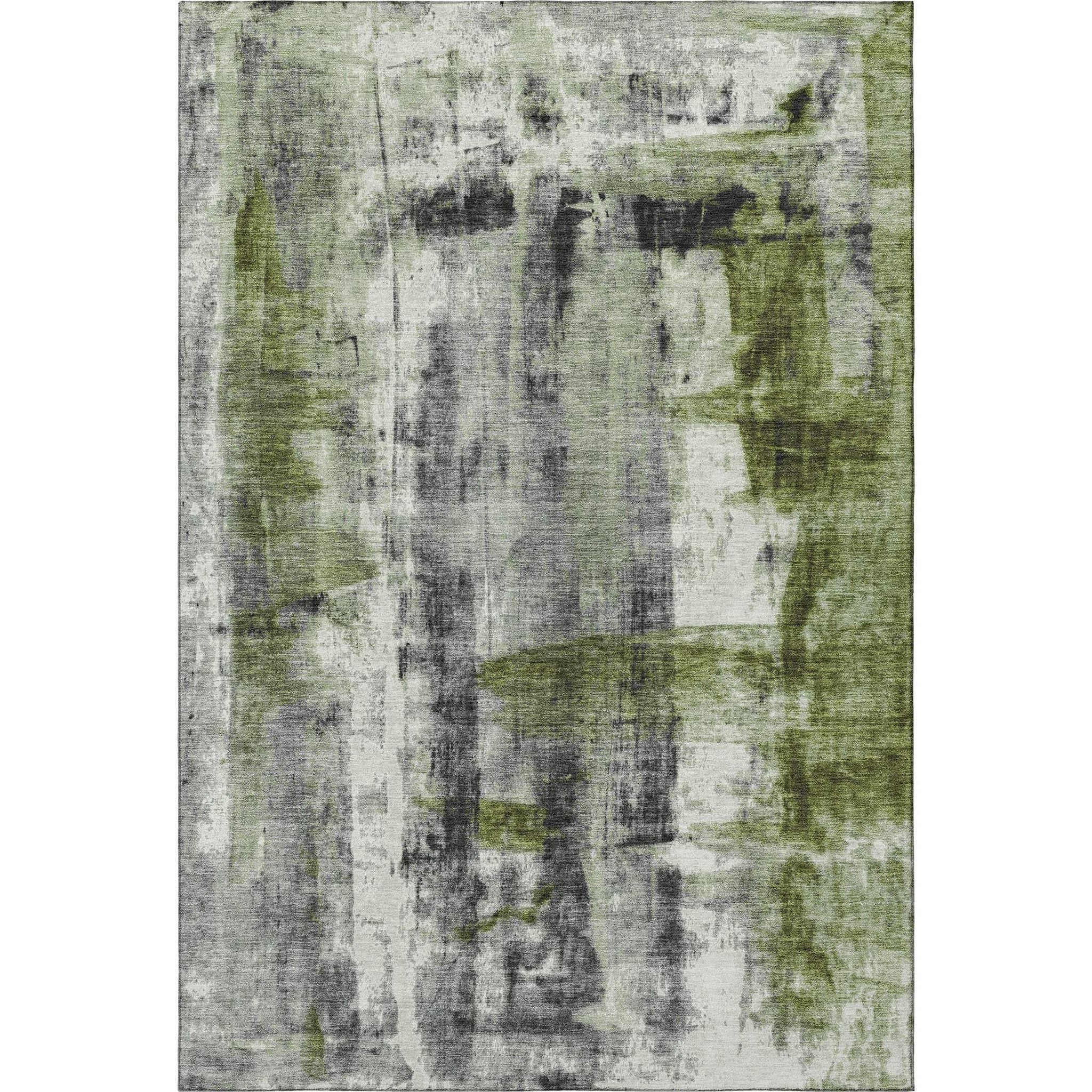 9' X 12' Olive Green Charcoal And Ivory Abstract Washable Area Rug With UV Protection - Homeroots - Flyclothing LLC
