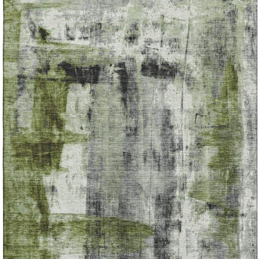 10' X 14' Olive Green Charcoal And Ivory Abstract Washable Area Rug With UV Protection - Homeroots - Flyclothing LLC