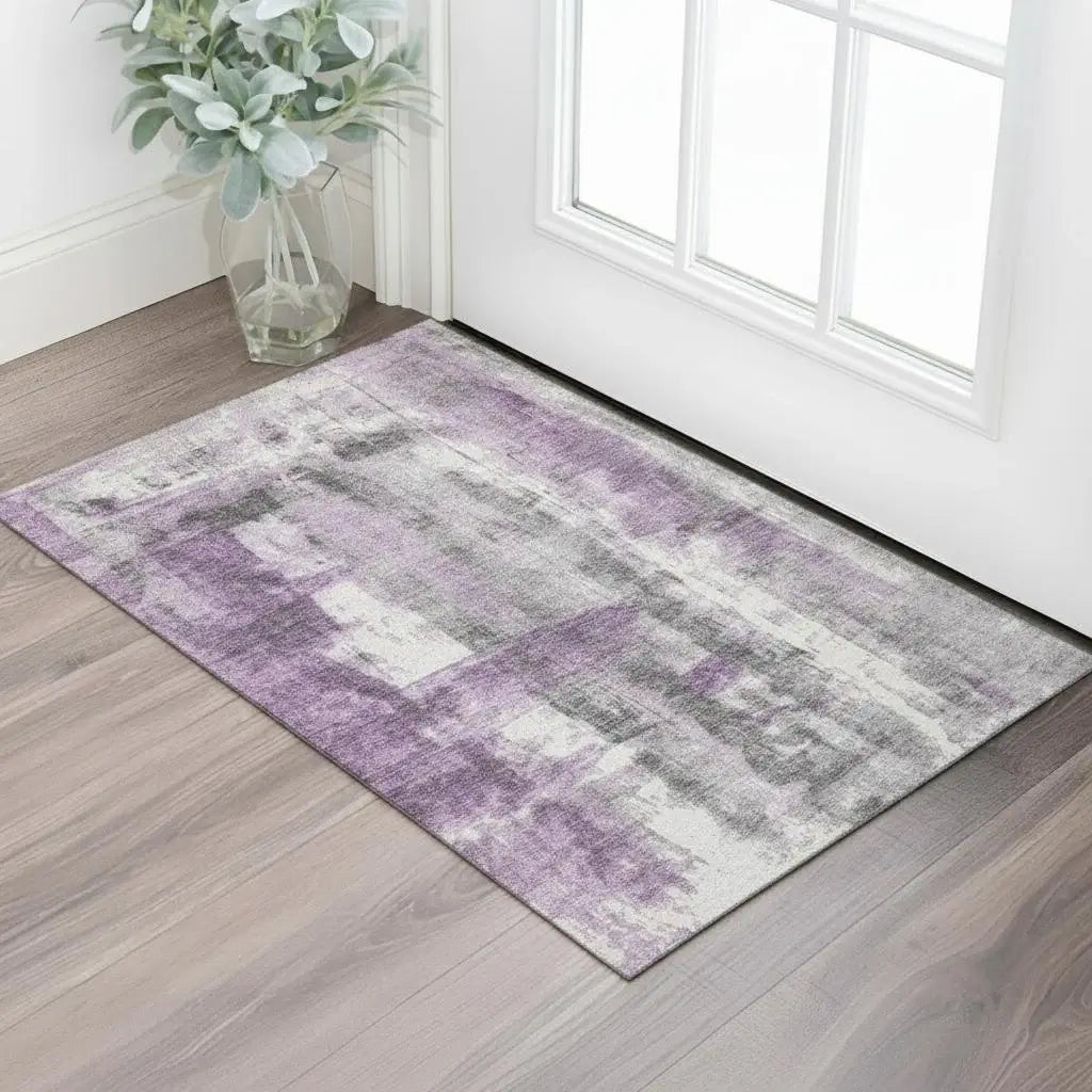 3' X 5' Purple Charcoal And Ivory Abstract Washable Area Rug With UV Protection - Homeroots - Flyclothing LLC