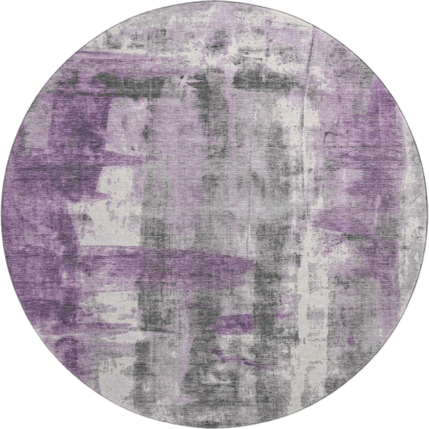 8' Purple Charcoal And Ivory Abstract Washable Round Rug With UV Protection - Homeroots - Flyclothing LLC