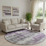 8' Purple Charcoal And Ivory Abstract Washable Round Rug With UV Protection - Homeroots - Flyclothing LLC