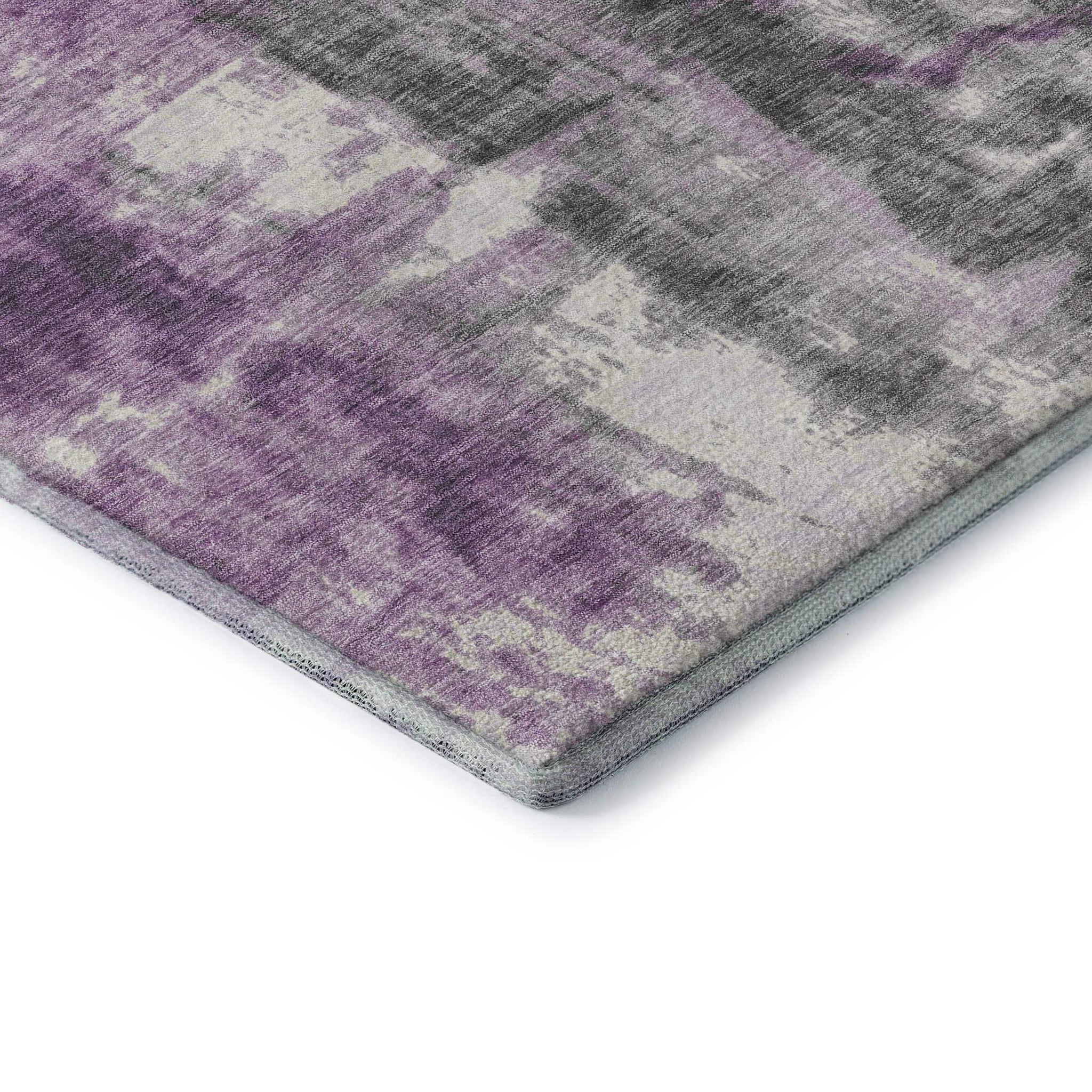 8' Purple Charcoal And Ivory Abstract Washable Round Rug With UV Protection - Homeroots - Flyclothing LLC