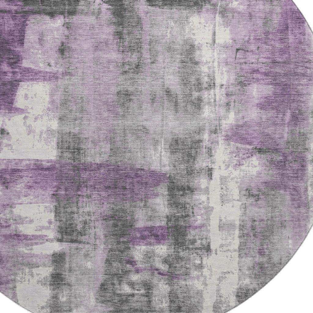 8' Purple Charcoal And Ivory Abstract Washable Round Rug With UV Protection - Homeroots - Flyclothing LLC