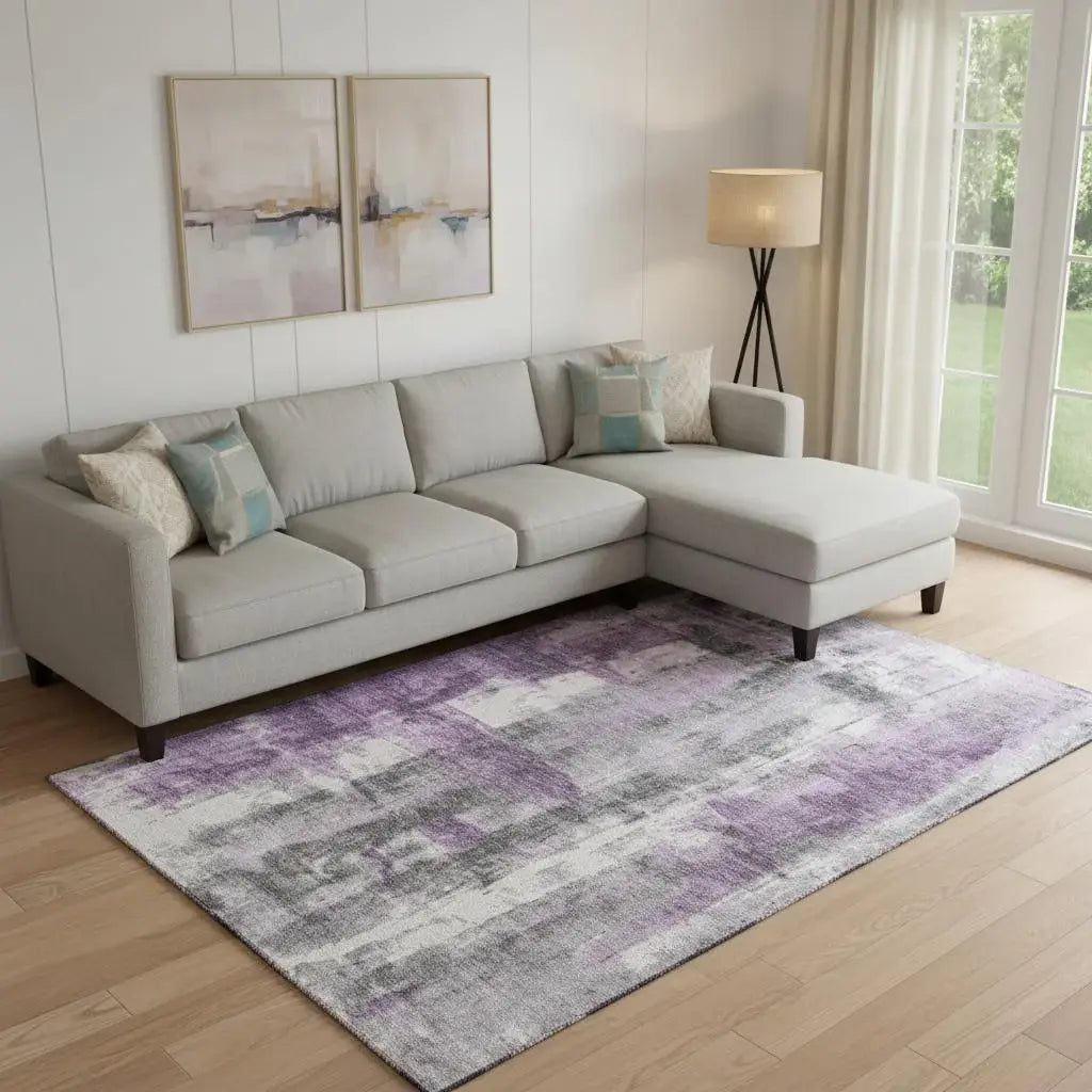 9' X 12' Purple Charcoal And Ivory Abstract Washable Area Rug With UV Protection - Homeroots - Flyclothing LLC