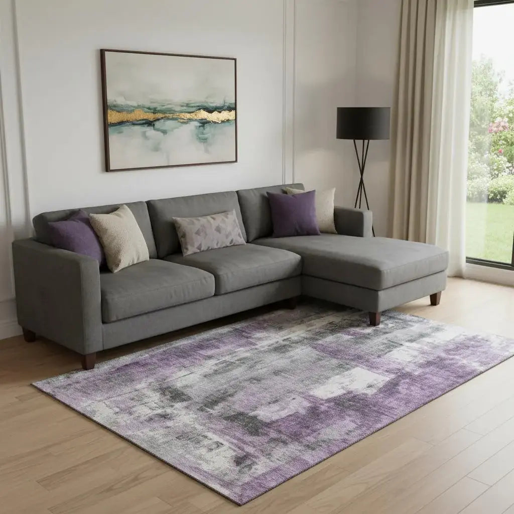 10' X 14' Purple Charcoal And Ivory Abstract Washable Area Rug With UV Protection - Homeroots - Flyclothing LLC